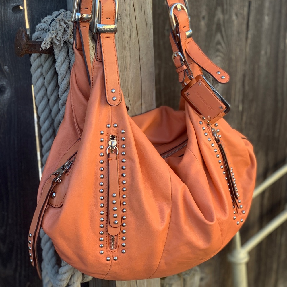 b. makowsky Coral Leather Hobo with Stud and Buckle Details - Picture 3 of 14
